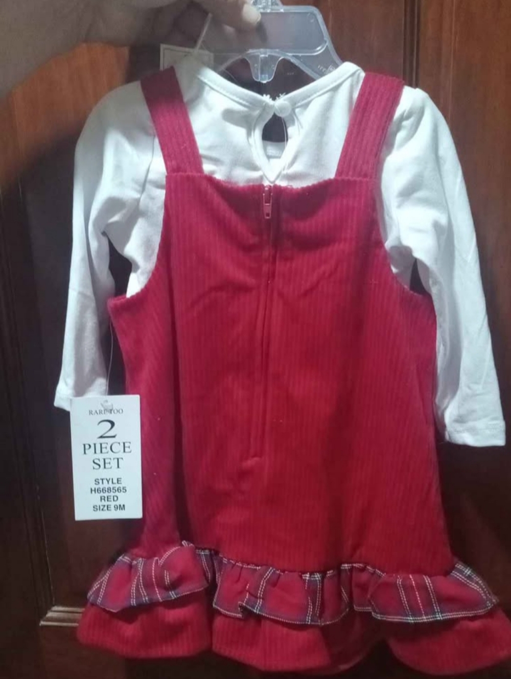 Red Corduroy Reindeer Pinafore with White Top - Picture 4 of 4